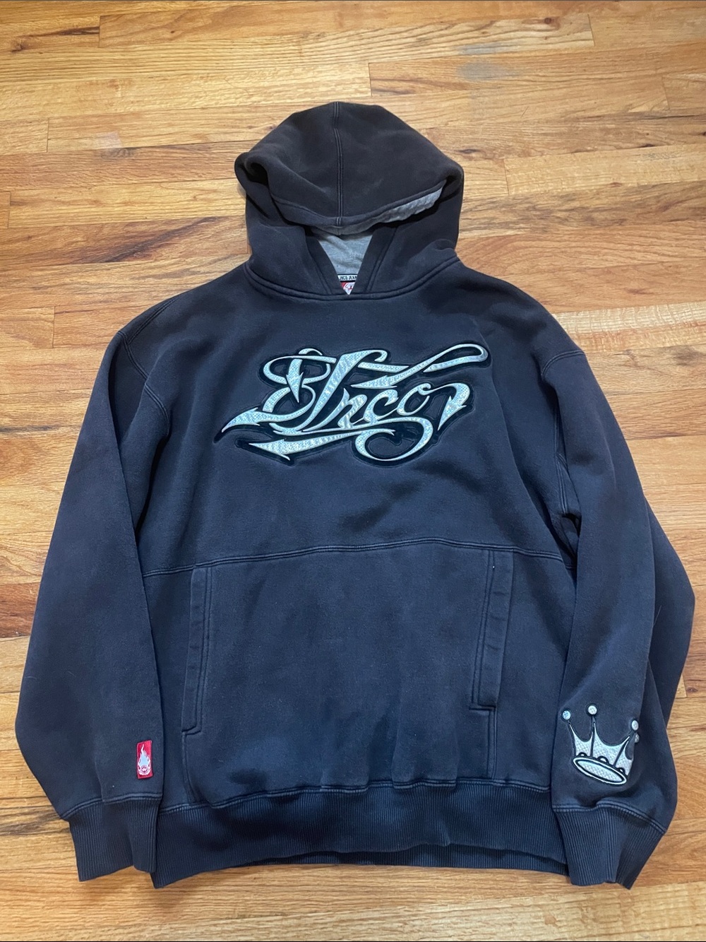 JNCO Black Hoodie with Teal Script and Crown Detail